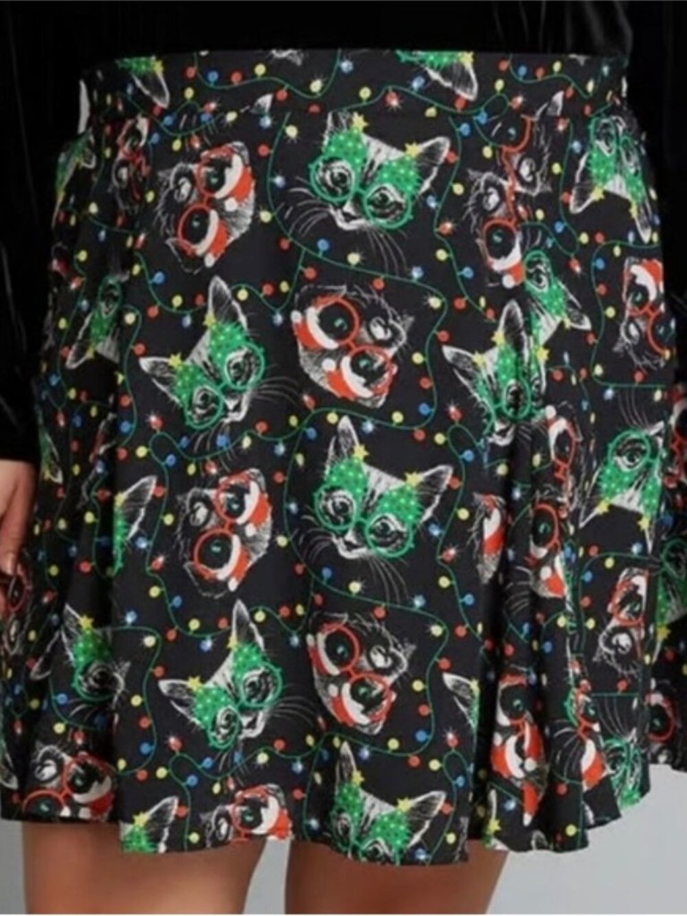 Modcloth Stay Sassy Holiday Kitties Skirt Small Women's Festive Novelty New